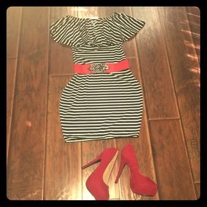 Black & white striped off shoulder Bodycon dress